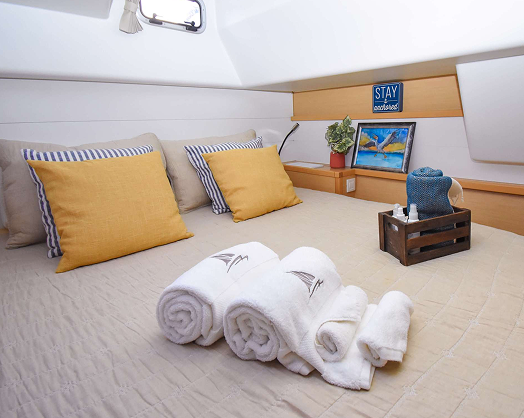 Aboard Whiskey Business Yacht bedroom